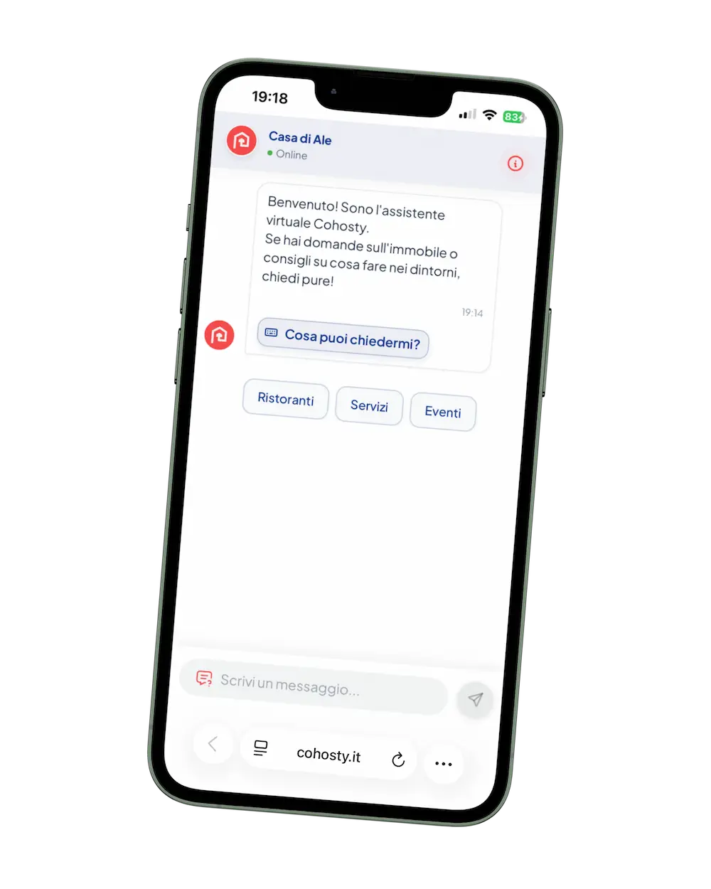 Assistente AI Cohosty su iPhone - Chat automatica per case vacanza e affitti brevi